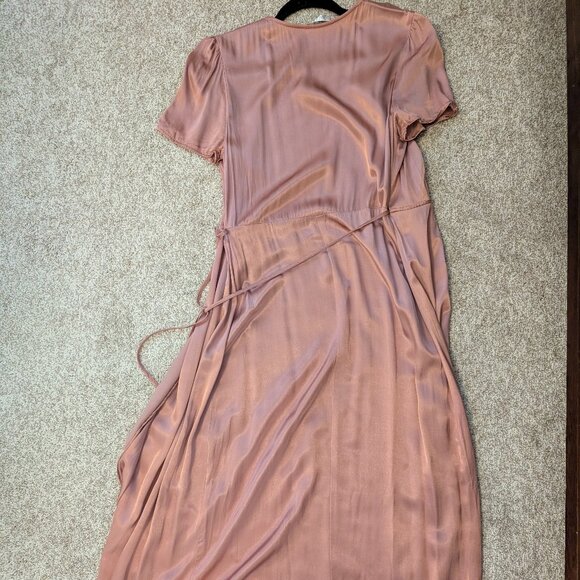 WAYF Gwyneth Wrap Maxi Dress | Dusty Rose Satin | Size S | Altered - Picture 3 of 6